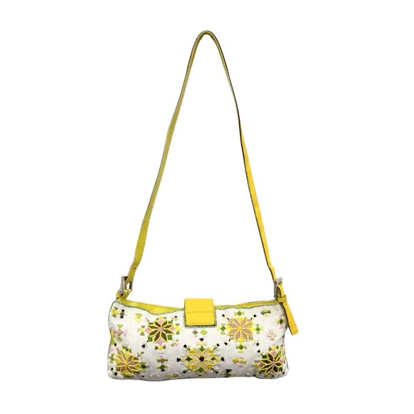 FENDI Vintage FF Beads Mamma Baguette Crossbody Bag Flower Embroidery [106448] - Picture 6 of 16